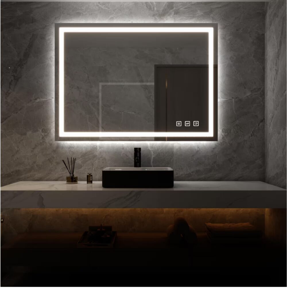 Super Bright 40 in. W x 32 in. H Rectangular Frameless Anti-Fog LED Light Wall Bathroom Vanity Mirror Front Light