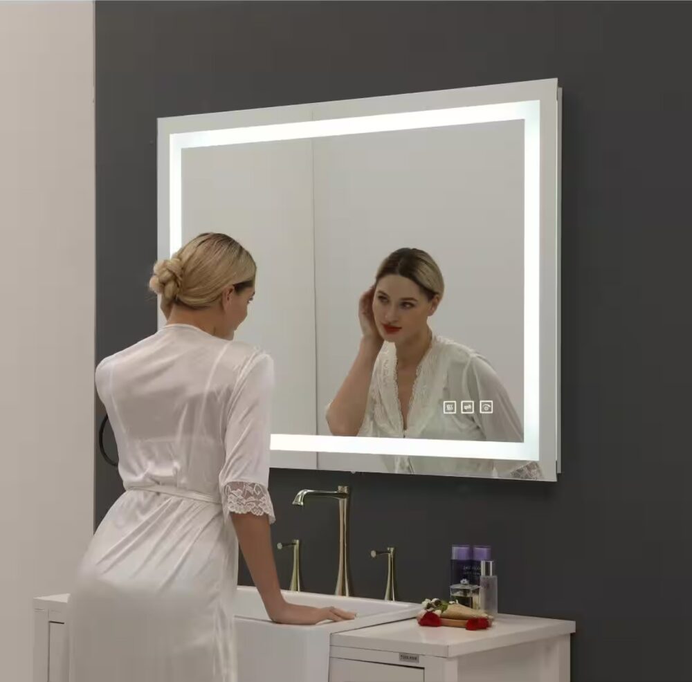 Super Bright 40 in. W x 32 in. H Rectangular Frameless Anti-Fog LED Light Wall Bathroom Vanity Mirror Front Light - Image 3