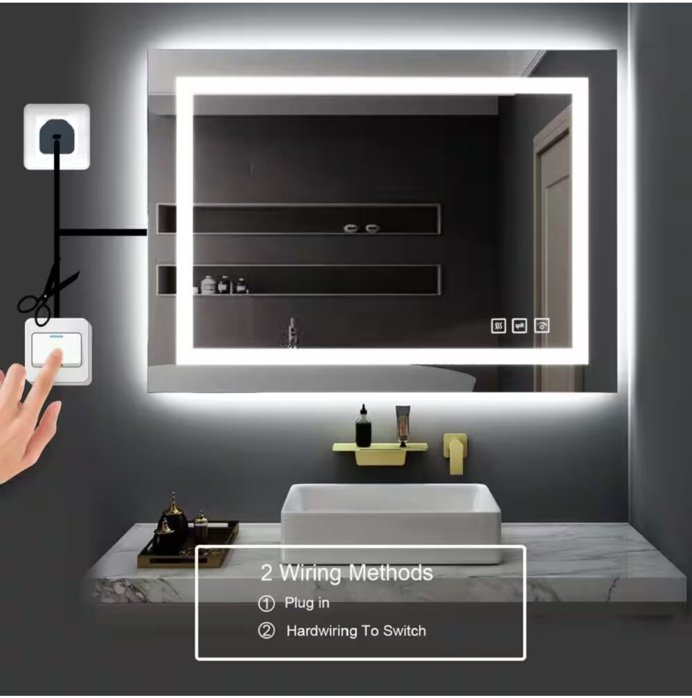 Super Bright 40 in. W x 32 in. H Rectangular Frameless Anti-Fog LED Light Wall Bathroom Vanity Mirror Front Light - Image 2