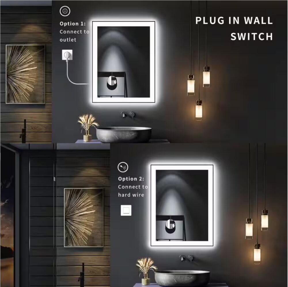 28 in. W x 36 in. H Rectangular Framed Anti-Fog LED Wall Bathroom Vanity Mirror in Black with Backlit and Front Light - Image 3
